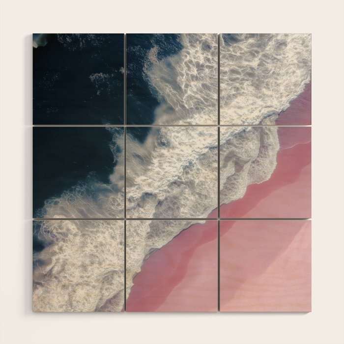 Pink Shoreline - Aerial Ocean Photography Print Wood Wall Art Gallery Image 1