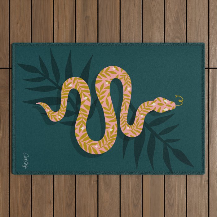 Tropical Serpent - Teal & Blush Outdoor Rug Gallery Image 1
