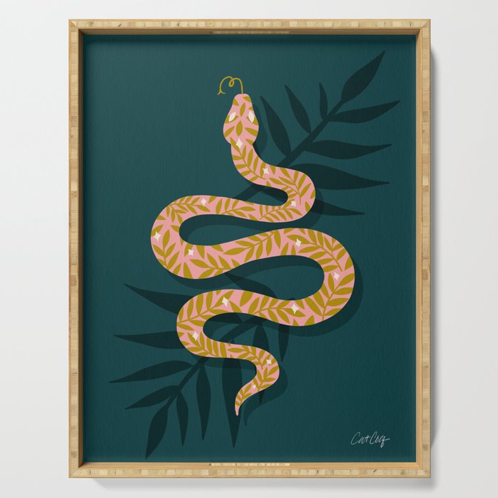 Tropical Serpent - Teal & Blush Serving Tray Gallery Image 1