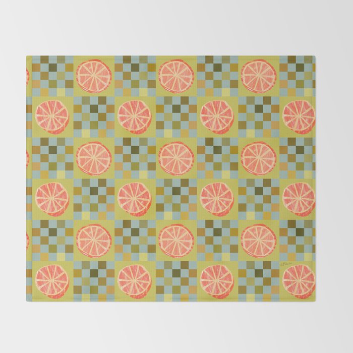 Checkered Citrus Fruit in Sage & Orange Throw Blanket Gallery Image 2