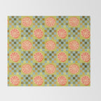 Checkered Citrus Fruit in Sage & Orange Throw Blanket Gallery Image 2