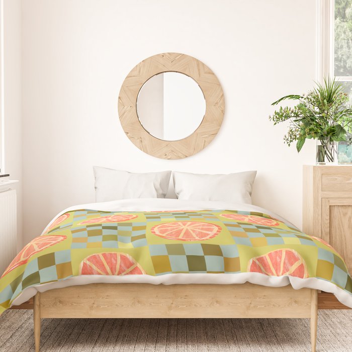 Checkered Citrus Fruit in Sage & Orange Duvet Cover Gallery Image 3