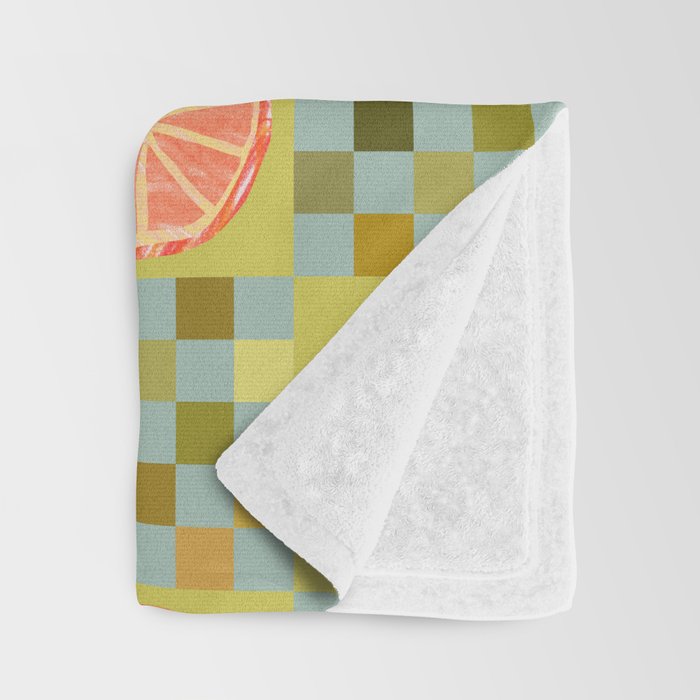 Checkered Citrus Fruit in Sage & Orange Throw Blanket Gallery Image 3