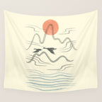 Watercolor 9 Abstraction minimal landscape lover bird Wall Tapestry Gallery Image 4