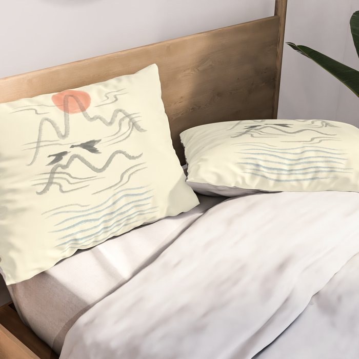 Watercolor 9 Abstraction minimal landscape lover bird Pillow Sham Gallery Image 2