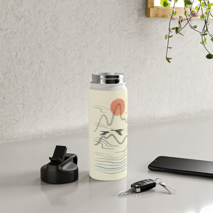 Watercolor 9 Abstraction minimal landscape lover bird Water Bottle Gallery Image 4
