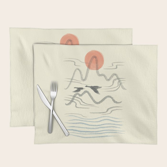 Watercolor 9 Abstraction minimal landscape lover bird Placemat Gallery Image 1