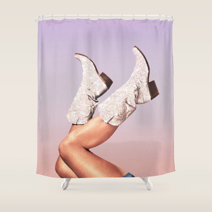 These Boots - Glitter Purple Miami Vibes Shower Curtain Gallery Image 1