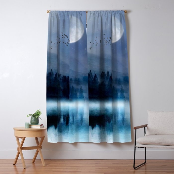 Mountainscape Under The Moonlight Window Curtain Gallery Image 1