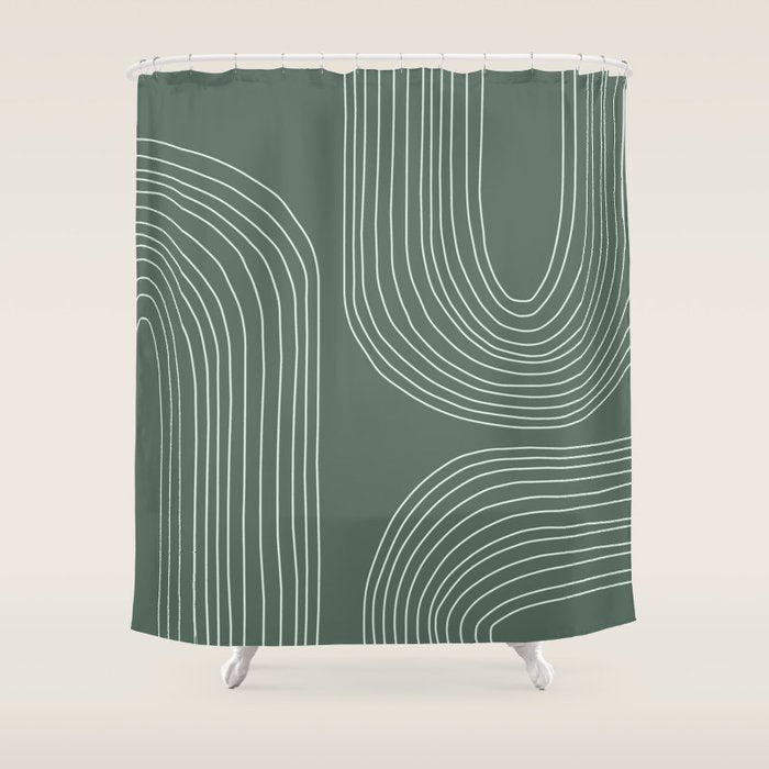 Hand drawn Geometric Lines in Forest Green 3 Shower Curtain Gallery Image 1