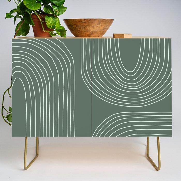 Hand drawn Geometric Lines in Forest Green 3 Credenza Gallery Image 1