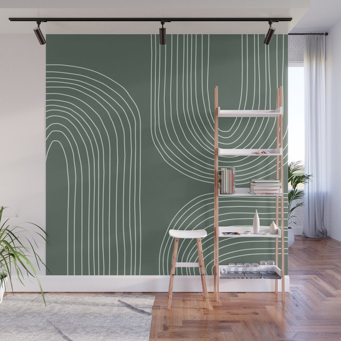 Hand drawn Geometric Lines in Forest Green 3 Wall Mural Gallery Image 1