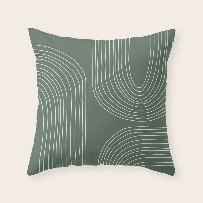 Hand drawn Geometric Lines in Forest Green 3 Throw Pillow Gallery Image 6