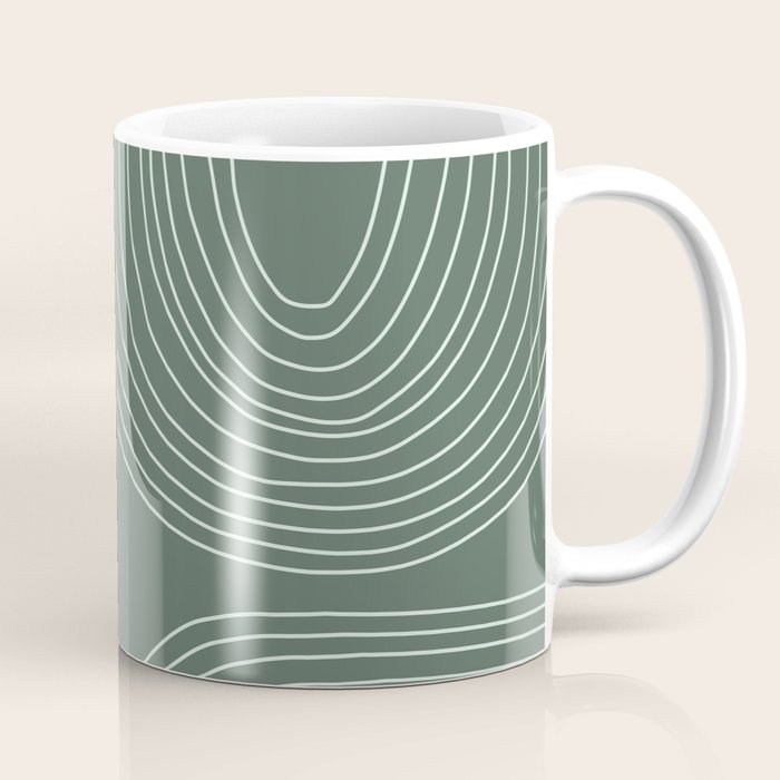 Hand drawn Geometric Lines in Forest Green 3 Coffee Mug Gallery Image 1