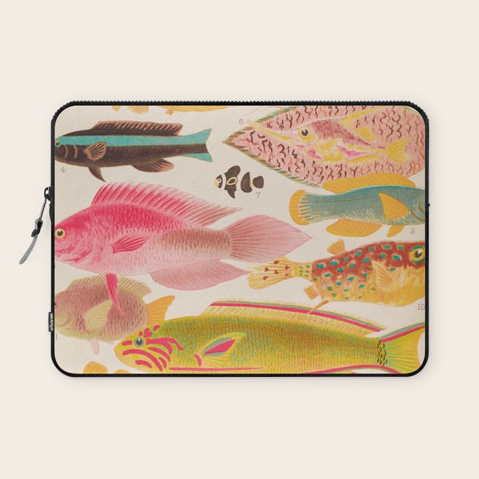 Colorful Tropical Fishes Vintage Sea Life Illustration Laptop Sleeve