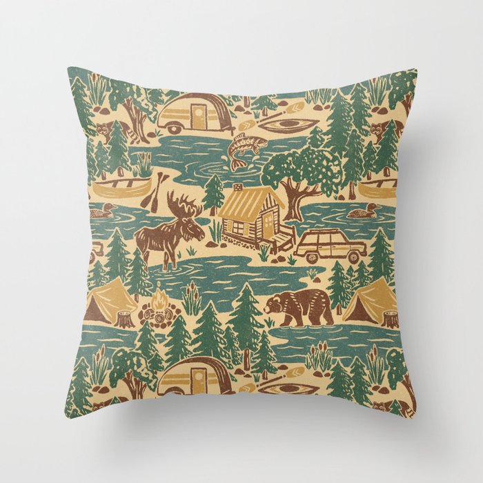 North Country Summer - spruce and gold Throw Pillow Gallery Image 6
