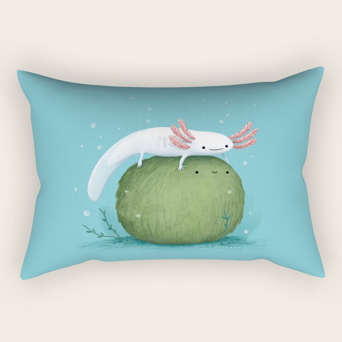Axolotl on a Mossball Rectangular Pillow Gallery Image 2