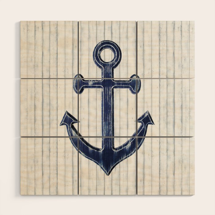 Rustic Anchor in navy blue Wood Wall Art Gallery Image 1