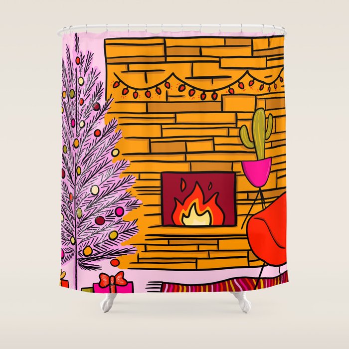 Modern Christmas Shower Curtain Gallery Image 1