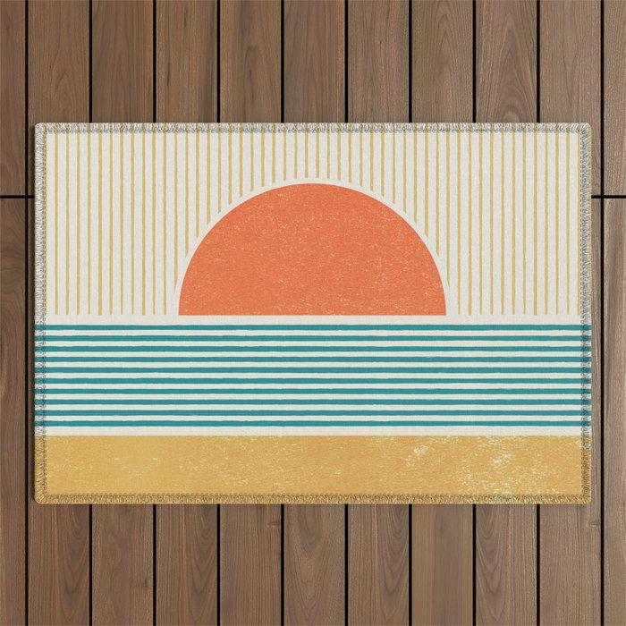 Sun Beach Stripes - Mid Century Modern Abstract Outdoor Rug Gallery Image 1