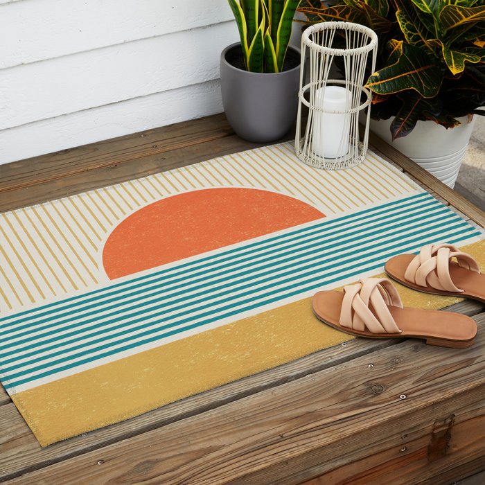 Sun Beach Stripes - Mid Century Modern Abstract Outdoor Rug Gallery Image 2