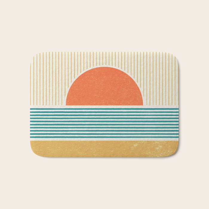 Sun Beach Stripes - Mid Century Modern Abstract Bath Mat Gallery Image 1