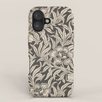 Vintage Floral Botanical Pattern in Charcoal Gray Black and Cream iPhone Case Gallery Image 1