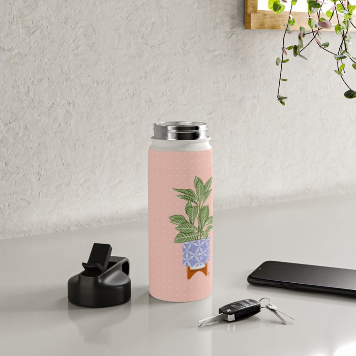 Patterned Pot Plant on Geometric Background Water Bottle Gallery Image 4