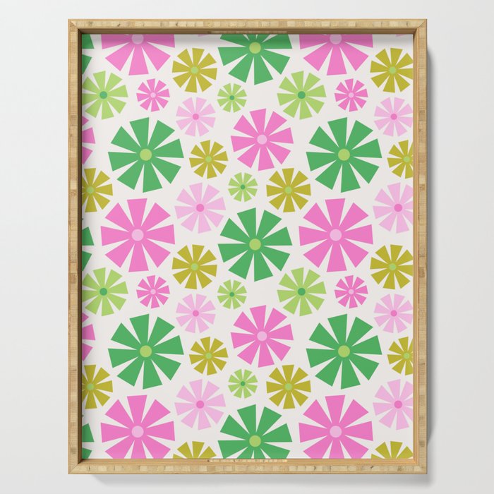 Retro Pinwheel Snowflakes - Green & Pink Serving Tray Gallery Image 1