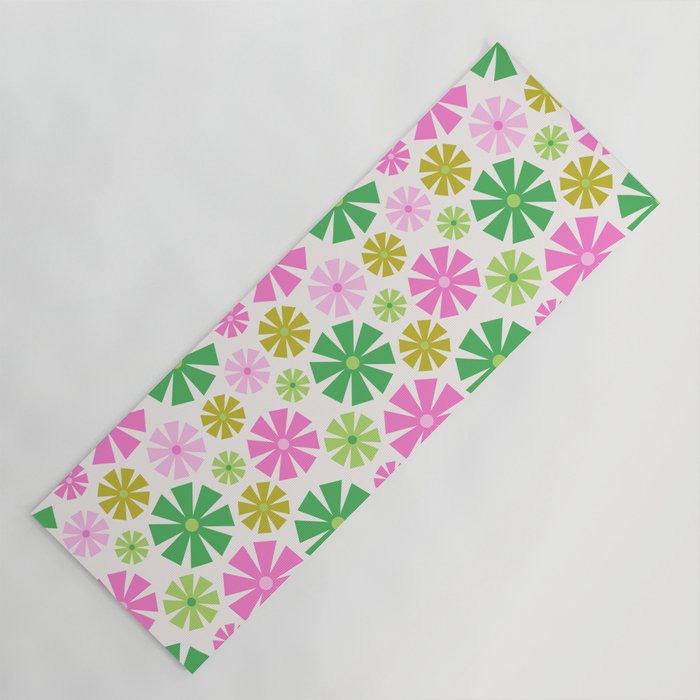 Retro Pinwheel Snowflakes - Green & Pink Yoga Mat Gallery Image 1