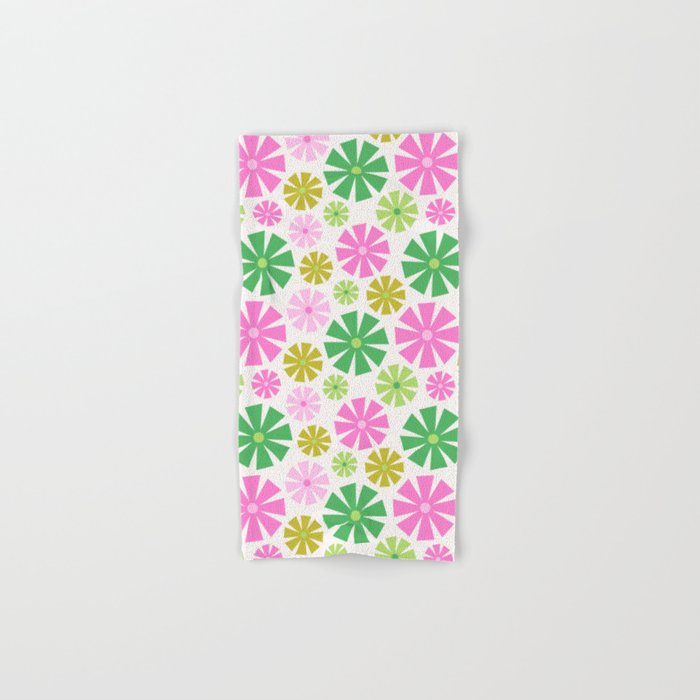 Retro Pinwheel Snowflakes - Green & Pink Bath Towel Gallery Image 1
