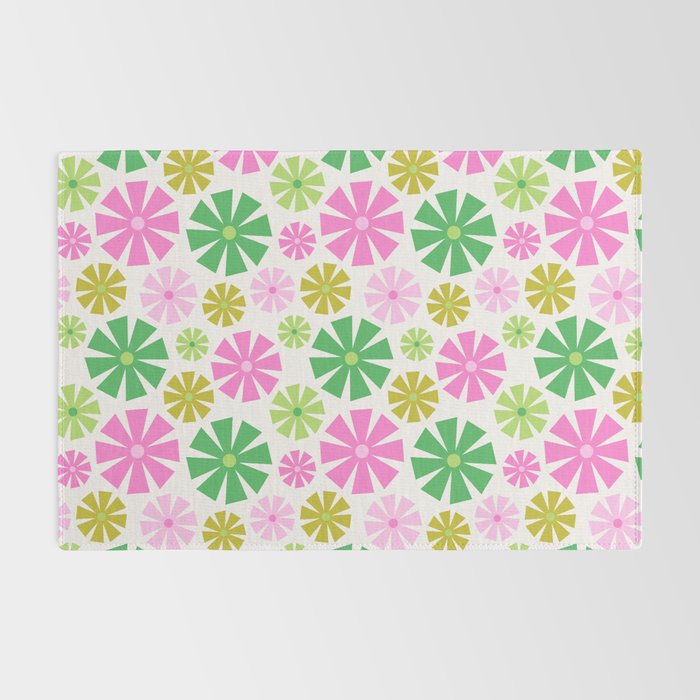 Retro Pinwheel Snowflakes - Green & Pink Rug Gallery Image 2