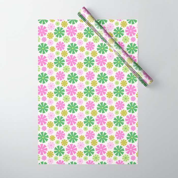 Retro Pinwheel Snowflakes - Green & Pink Wrapping Paper Gallery Image 1