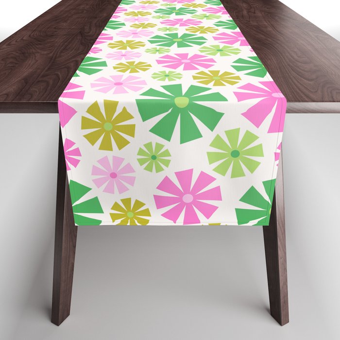 Retro Pinwheel Snowflakes - Green & Pink Table Runner Gallery Image 1