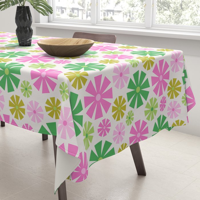 Retro Pinwheel Snowflakes - Green & Pink Tablecloth Gallery Image 3