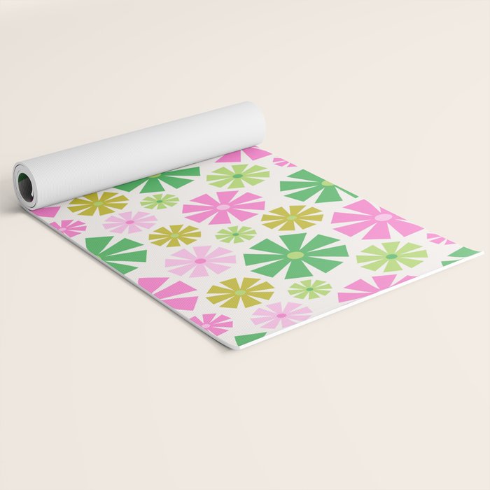 Retro Pinwheel Snowflakes - Green & Pink Yoga Mat Gallery Image 2