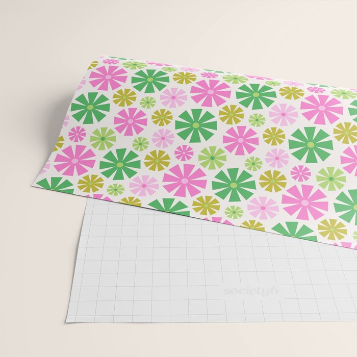 Retro Pinwheel Snowflakes - Green & Pink Wrapping Paper Gallery Image 2