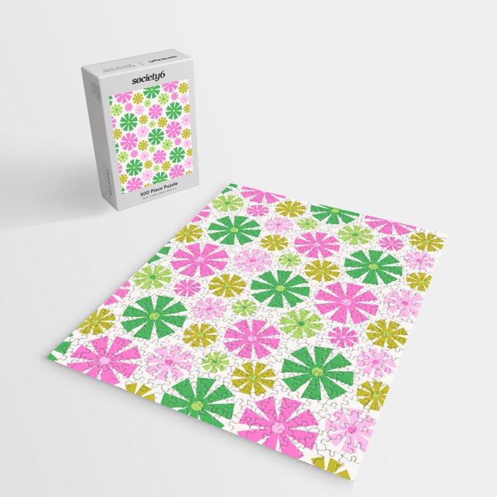 Retro Pinwheel Snowflakes - Green & Pink Jigsaw Puzzle Gallery Image 2