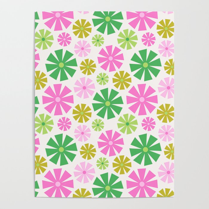 Retro Pinwheel Snowflakes - Green & Pink Poster Gallery Image 4