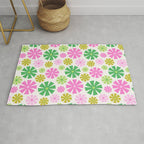 Retro Pinwheel Snowflakes - Green & Pink Rug Gallery Image 1