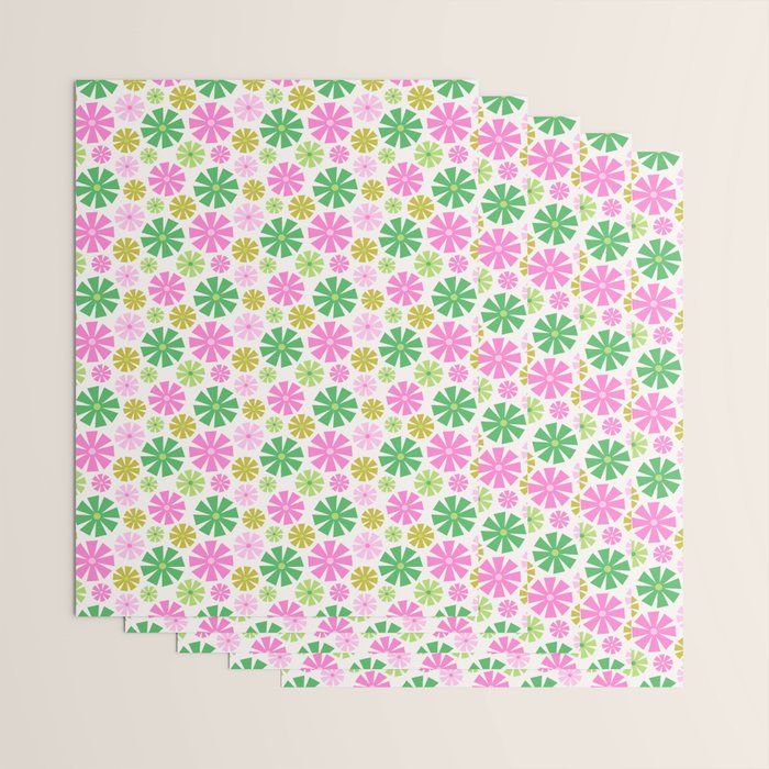 Retro Pinwheel Snowflakes - Green & Pink Wrapping Paper Gallery Image 3