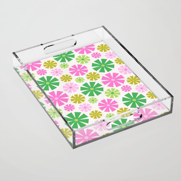 Retro Pinwheel Snowflakes - Green & Pink Acrylic Tray Gallery Image 1