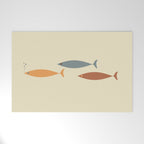 Fish Trio Mid-Century Modern Minimalism in Orange, Slate Blue, Brown, and Cream Beige Welcome Mat Gallery Image 1