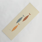 Fish Trio Mid-Century Modern Minimalism in Orange, Slate Blue, Brown, and Cream Beige Yoga Mat Gallery Image 1
