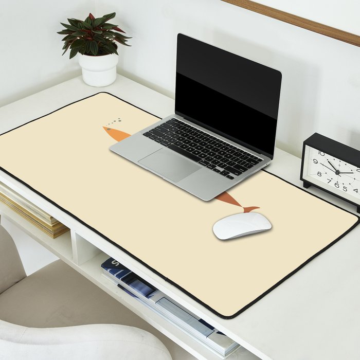 Fish Trio Mid-Century Modern Minimalism in Orange, Slate Blue, Brown, and Cream Beige Desk Mat Gallery Image 2