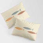 Fish Trio Mid-Century Modern Minimalism in Orange, Slate Blue, Brown, and Cream Beige Pillow Sham Gallery Image 3