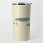 Fish Trio Mid-Century Modern Minimalism in Orange, Slate Blue, Brown, and Cream Beige Travel Mug Gallery Image 1
