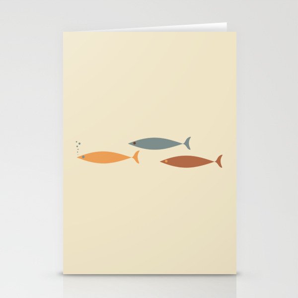 Fish Trio Mid-Century Modern Minimalism in Orange, Slate Blue, Brown, and Cream Beige Stationery Card Gallery Image 2