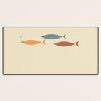 Fish Trio Mid-Century Modern Minimalism in Orange, Slate Blue, Brown, and Cream Beige Desk Mat Gallery Image 3