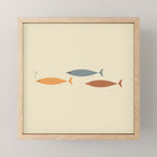 Fish Trio Mid-Century Modern Minimalism in Orange, Slate Blue, Brown, and Cream Beige Mini Art Print Gallery Image 1